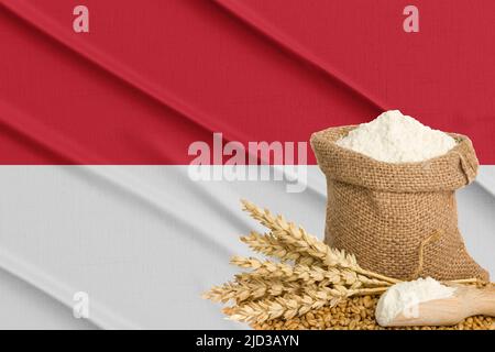 Monaco grain crise, concept global faim crise, en arrière-plan drapeau Monaco blé grain. Concept de culture du blé à Monaco Banque D'Images