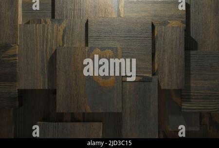 Arrière-plan abstrait, cubes de bois teinté, rendu 3D. Illustration de fond numérique, touche basse Banque D'Images