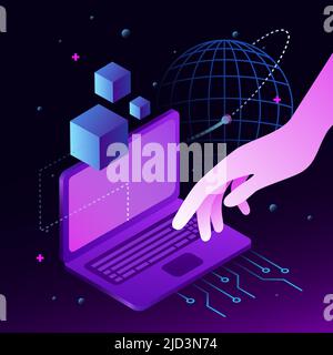 Réseau mondial de crypto-monnaie. Illustration graphique isométrique. Illustration vectorielle Illustration de Vecteur