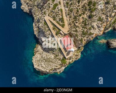 Vue depuis le dessus de l'île Dragonera, Majorque. Parc naturel de sa Dragonera. Vue aérienne. Banque D'Images