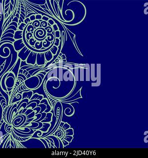 bordure fleurie bleue sans couture sur fond bleu, motif floral répété élément de design, texture, motif Illustration de Vecteur