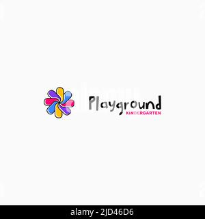 Modèle de logo amusant pour le terrain de jeu pour enfants. Logo de la maternelle. Illustration d'un logo de moulin à vent pour les enfants. Illustration de Vecteur