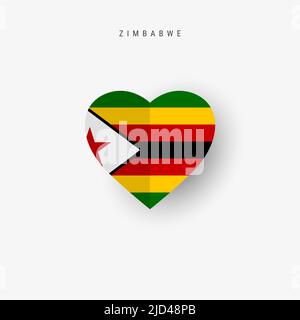 Drapeau zimbabwéen en forme de coeur. Papier origami coupé bannière nationale zimbabwéenne. Illustration vectorielle 3D isolée sur blanc avec une ombre molle. Illustration de Vecteur