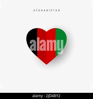 Drapeau en forme de cœur de l'Afghanistan. Papier origami coupé bannière nationale afghane. Illustration vectorielle 3D isolée sur blanc avec une ombre molle. Illustration de Vecteur
