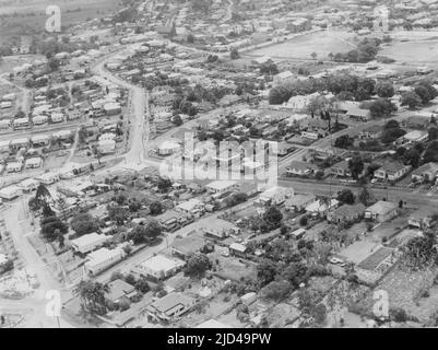 Vue aérienne de Murwilumbah en 1957, montrant le centre-ville Banque D'Images