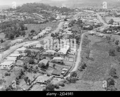 Vue aérienne de Murwilumbah en 1957, montrant le West End Banque D'Images