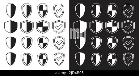 Le vecteur des icônes de protection est défini sur des arrière-plans blancs et noirs Illustration de Vecteur