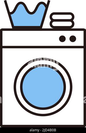 Icône d'un lave-linge, d'une baignoire d'eau et d'une serviette. Blanchisserie et lave-linge. Vecteur modifiable. Illustration de Vecteur