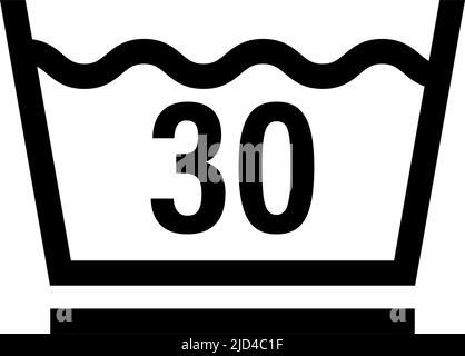 Icône de lavage à 30 degrés. Température de l'eau 30C. Température de lavage 30. Symbole de lessive. Vecteur modifiable. Illustration de Vecteur