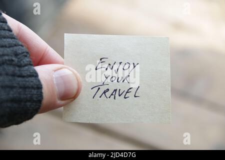 Profitez de votre idée de voyage. L'inscription sur l'étiquette. Banque D'Images