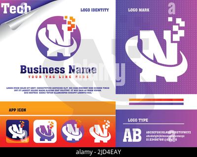 Modèle de logo lettre N du technicien Illustration de Vecteur