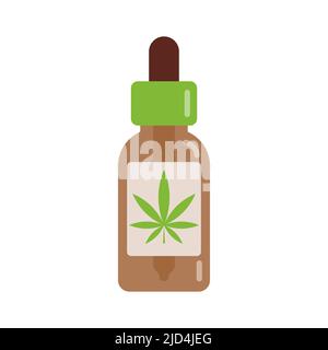 Bouteille compte-gouttes d'huile de chanvre. Style de dessin animé. Concept de marijuana médicale. Extrait de cannabis dans un contenant en verre. Huile CBD. Médecine naturelle alternative. Vecteur Illustration de Vecteur