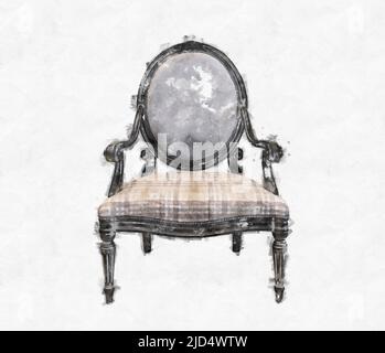 Chaise classique vintage isolée sur fond blanc, aquarelle art numérique Banque D'Images