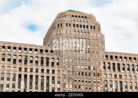 Vue sur la façade du Merchandise Mart, est un bâtiment commercial situé dans le centre-ville de Chicago, Illinois, États-Unis Banque D'Images