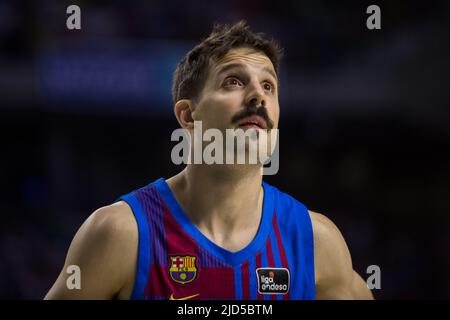 Madrid, Espagne. 17th juin 2022. Nico Laprovittola au cours de la Ligue Endesa Playoff 2022 finales jeu 3 entre le Real Madrid et le FC Barcelone célébré au Centre Wizink de Madrid (Espagne), 17 juin 2022.Real Madrid a gagné 81 - 66 (photo de Juan Carlos García Mate/Pacific Press/Sipa USA) crédit: SIPA USA/Alay Live News Banque D'Images