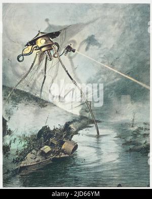 'LA GUERRE DES MONDES' les machines de combat martiennes dans la vallée de la Tamise version colorisée de : 10012320 Date: Première publication: 1898 Banque D'Images