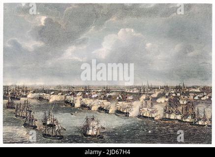 La première bataille de Copenhague - Nelson désobéit à l'ordre de prendre sa retraite ('je ne vois pas de navires...') et remporte la version colorisée du jour de : 10020491 Date : 2 avril 1801 Banque D'Images