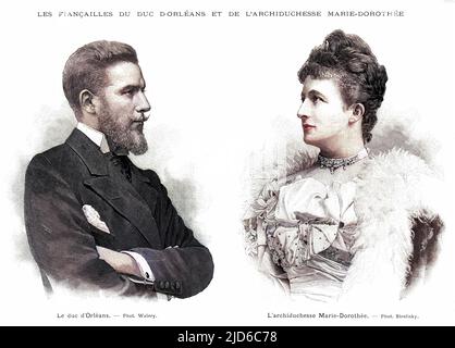 LOUIS-PHILIPPE-ROBERT, duc d'ORLÉANS, requérant au trône français, scientifique et voyageur ; avec sa mariée l'archiduchesse Marie-Dorothée. Version colorisée de : 10171384 Date: 1869 - 1926 Banque D'Images
