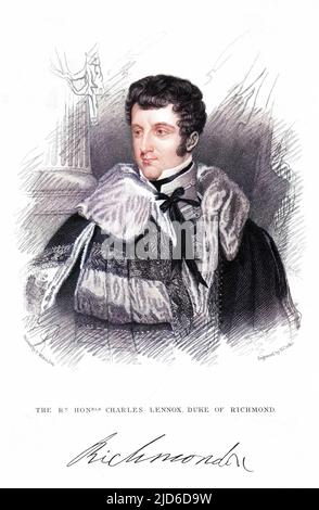 CHARLES GORDON LENNOX, cinquième duc de RICHMOND (1791 - 1860), soldat et homme d'État, dans les robes de son homologue avec son autographe. Version colorisée de : 10174157 Banque D'Images