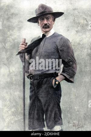Robert Baden-Powell, 1st Baron Baden-Powell (1857 - 1941), soldat anglais et fondateur des scouts, photographié dans son uniforme scout en chef. Version colorisée de : 10220281 Date: 1911 Banque D'Images