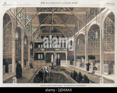 Vue à l'intérieur des bains turcs de Jermyn Street, Londres, montrant le Meshlakh, ou salle de refroidissement. Version colorisée de : 10006650 Date: 1862 Banque D'Images