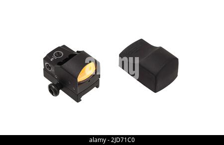 Collimateur optique moderne. Dispositif de visée pour la prise de vue sur de courtes distances. Isoler sur un fond blanc. Banque D'Images