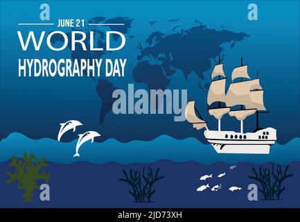 Journée mondiale de l'hydrographie au 21 juin la Journée mondiale de l'hydrographie souligne l'importance de l'arpentage et de la cartographie des plans d'eau. Modèle pour bannière et bc Illustration de Vecteur