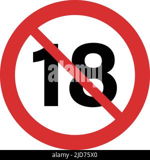 Symbole de limite d'âge icône, concept de vecteur d'avertissement de no moins de dix-huit ans. Illustration de Vecteur