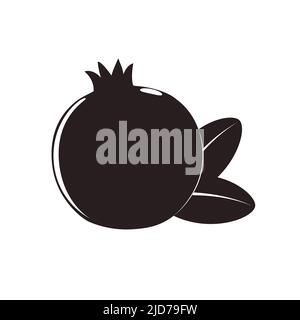 Grenade avec feuilles, silhouette noire et blanche, logo ou icône, illustration vectorielle de style plat sur fond blanc Illustration de Vecteur