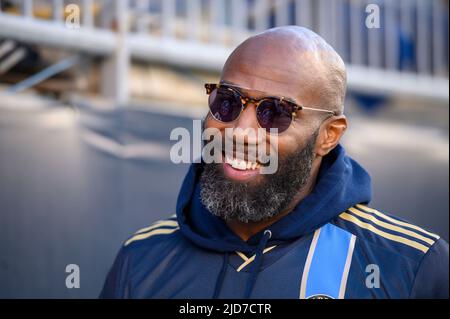 Chester, Pennsylvanie, États-Unis. 18th juin 2022. 18 juin 2022, Chester PA- MALCOLM JENKINS, ancien joueur de l'aigle de Philadelphie, au jeu de l'Union juste avant de battre le tambour de l'Union. (Image de crédit : © Ricky Fitchett/ZUMA Press Wire) Banque D'Images