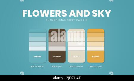 Palette de couleurs dans les collections de thèmes de couleurs Soft et Pale. Combinaison de couleurs ou modèle de tableau de couleurs. Jeu de combinaisons de couleurs RVB, HSL et CODE HEXADÉCIMAL. Vecteur Illustration de Vecteur