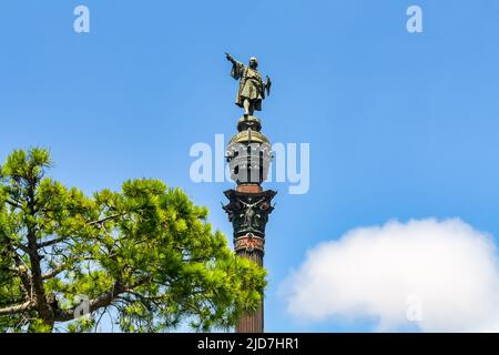 Le découvreur de l'Amérique, Columbus, dans les Ramblas de Barcelone. Banque D'Images