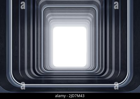 Concept de tunnel temporel avec téléport futuriste et lumière blanche lumineuse à la fin 3D rendu Banque D'Images