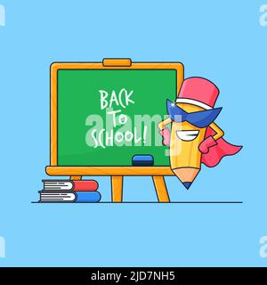 crayon super héros avec l'enseignement avec tableau de bord de rack illustration vectorielle de fond pour la conception de concept de retour à l'école Illustration de Vecteur