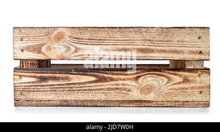 Caisse en bois vide isolé sur fond blanc Banque D'Images
