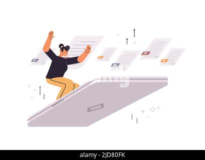 femme d'affaires volant sur un ordinateur portable femme d'affaires travaillant avec des documents administratifs au bureau Illustration de Vecteur