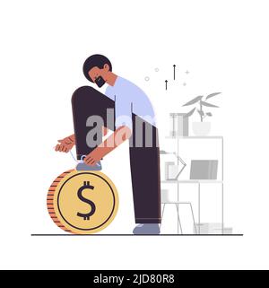 homme d'affaires nouant baskets homme laçage chaussure sur dollar coin réussi développement d'affaires concept Illustration de Vecteur