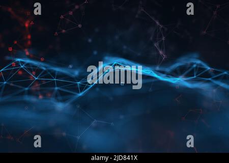 Concept technologique abstrait avec des ondes numériques bleues sur fond sombre et enfumé, avidité pour la page d'arrivée. 3D rendu Banque D'Images