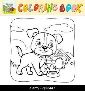 Livre de coloriage ou page de coloriage pour les enfants. Illustration vectorielle noir et blanc chien. Arrière-plan de la nature Illustration de Vecteur