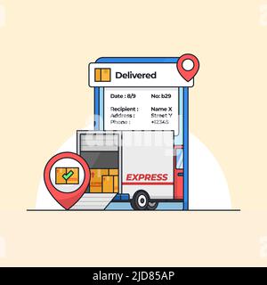 Illustration du vecteur de l'application Mobile Location Tracker du camion de livraison chargé dans son intégralité Illustration de Vecteur