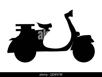 Silhouette noire du scooter sur fond blanc. Vue latérale. Illustration de Vecteur