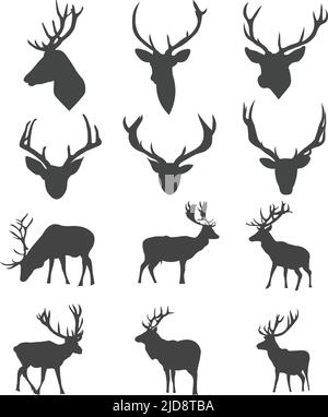 Logo de chasse au cerf, ensemble tête de cerf Illustration de Vecteur