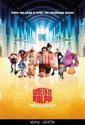 EGGMAN,BISON,SONIC,ZANGIEF,QBERT,RALPH,SCHWEETZ,CALHOUN,FELIX,RHINO,AFFICHE, WRECK-IT RALPH, 2012, Banque D'Images