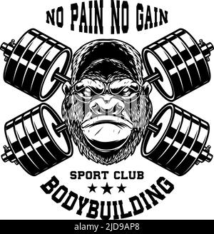 Gorilla avec cloches de gym croisées. Élément design pour logo, emblème, affiche, affiche, t-shirt. Illustration vectorielle Illustration de Vecteur