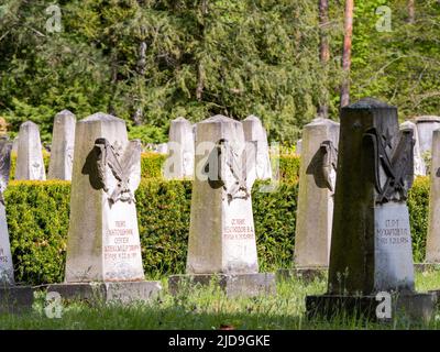 Cimetière militaire russe avec beaucoup de pierres tombales de la Seconde Guerre mondiale. Des milliers de tombes avec des soldats tués comme mémorial dans une zone naturelle Banque D'Images