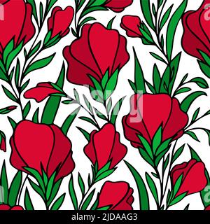 motif sans couture de grands boutons de fleurs rouges sur fond blanc, texture florale brillante, design Illustration de Vecteur