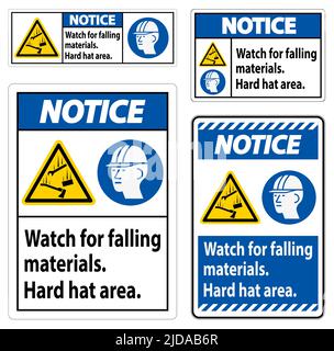 Panneau de signalisation attention aux chutes de matériaux, zone de casque dur Illustration de Vecteur