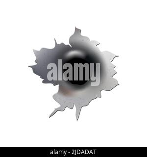 Trous de balle de pistolet ou de pistolet. Photographiez en métal à trou simple ou double. Dommages et fissures sur la surface. Vecteur isolé en arrière-plan Illustration de Vecteur