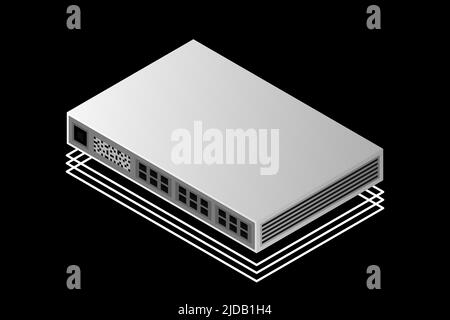 Illustration d'un commutateur isométrique avec vecteur de port de liaison ascendante Illustration de Vecteur