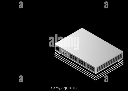 Illustration d'un commutateur isométrique avec vecteur de port de liaison ascendante Illustration de Vecteur